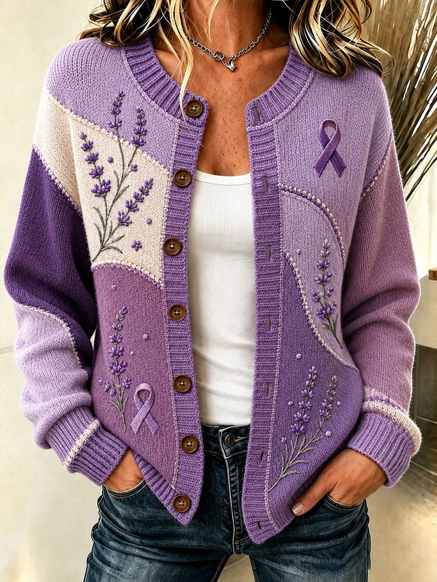 Signe | Cardigan med lilla blomsterprint og sløjfedetalje