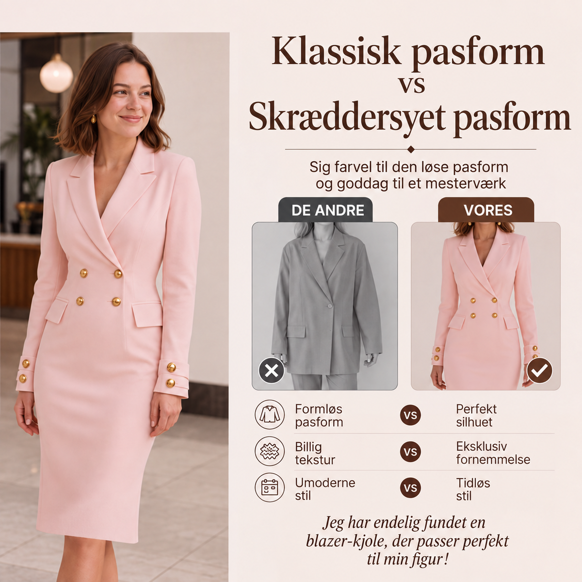 Dobbeltradet blazer-kjole til kvinder – dansk produktgrafik