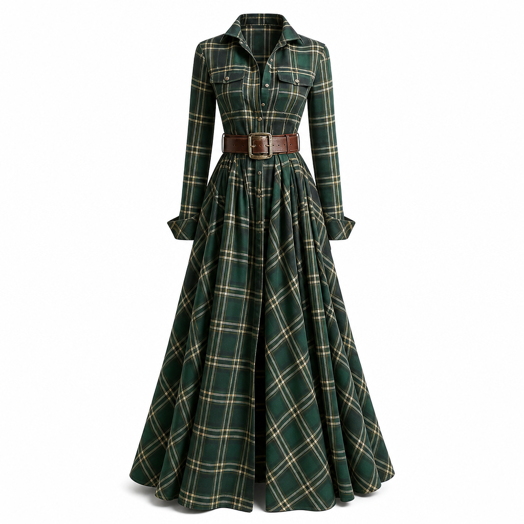 Selma | Fransk vintagekjole med ternet print og asymmetrisk fald