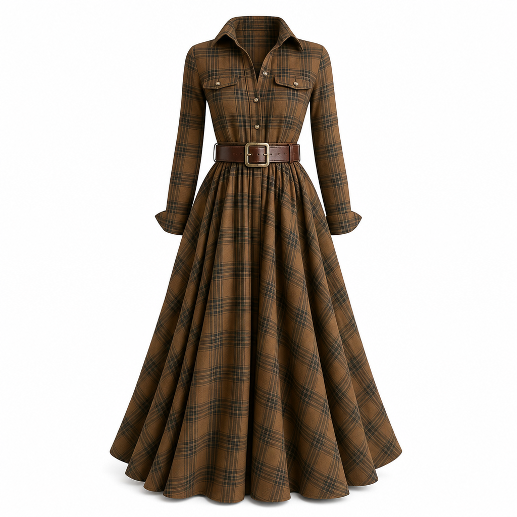 Selma | Fransk vintagekjole med ternet print og asymmetrisk fald