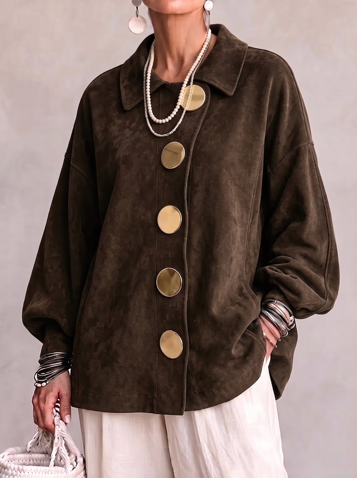 Lorene | Shacket i imiteret ruskind med knapper