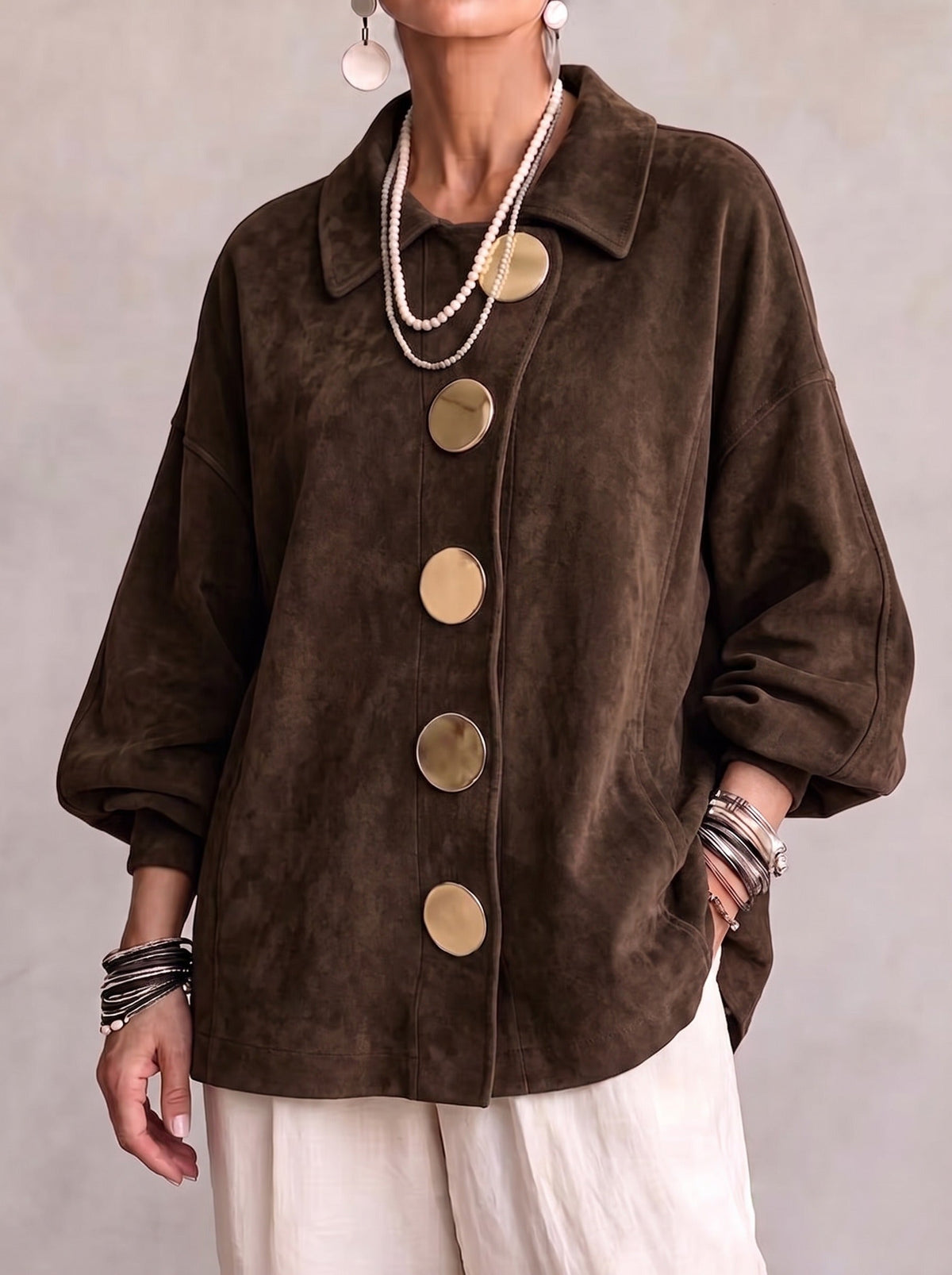 Lorene | Shacket i imiteret ruskind med knapper