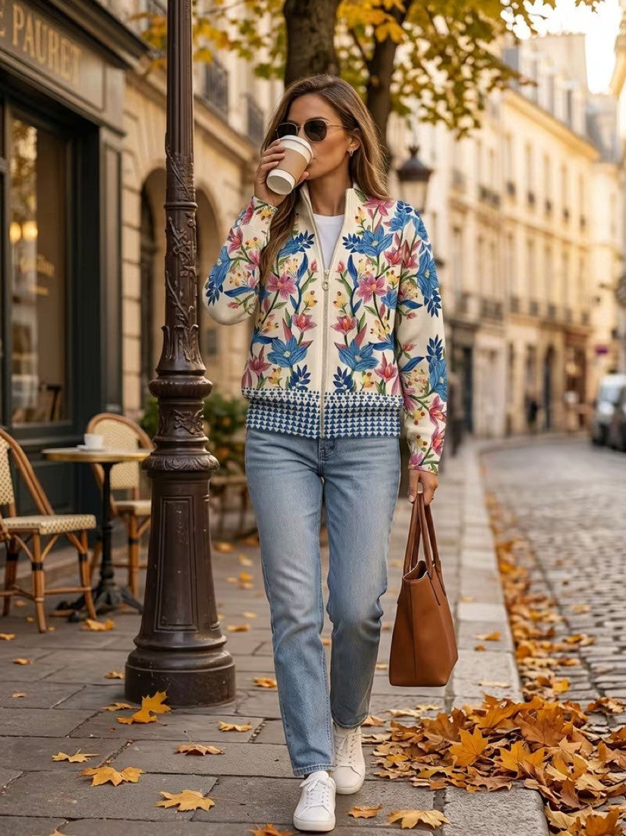 Clementine | Lynlås-cardigan med botanisk haveprint