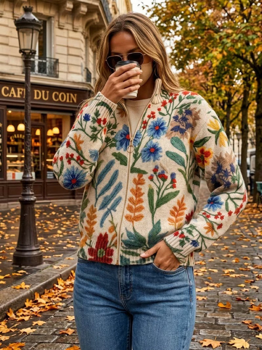 Clementine | Lynlås-cardigan med botanisk haveprint