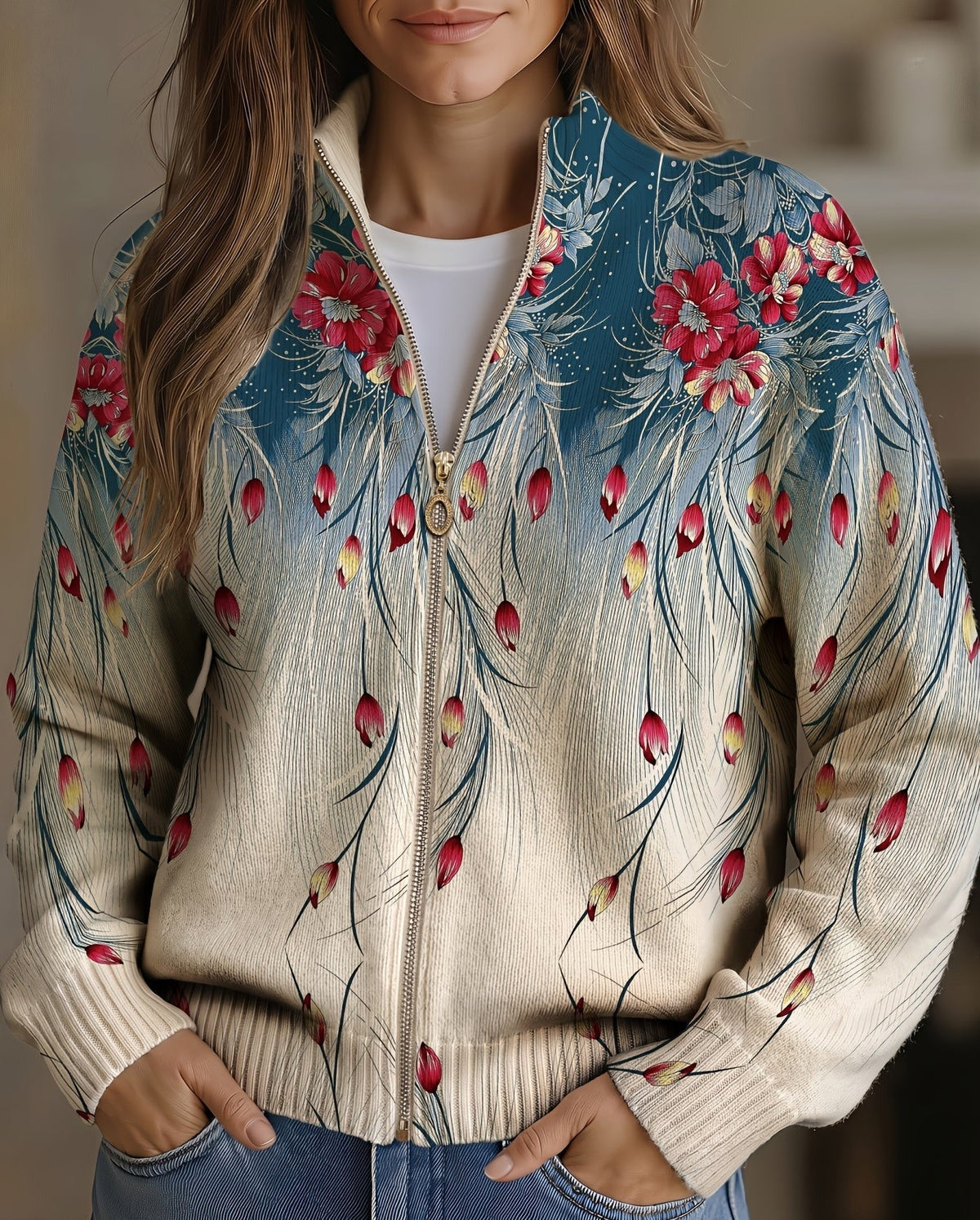 Seraphine | Lynlås-cardigan med blomstergradient
